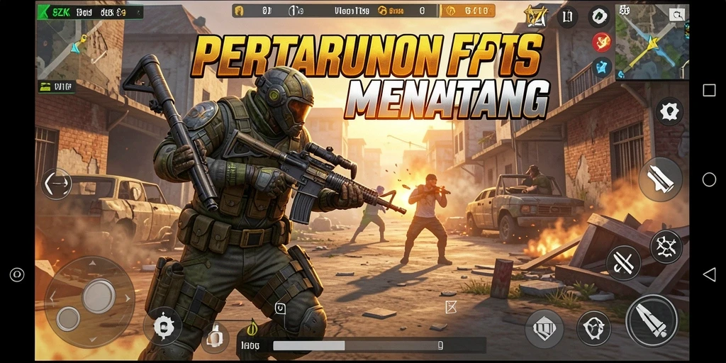 Screenshot utama 8ZK menampilkan aksi tembak-menembak yang intens.
