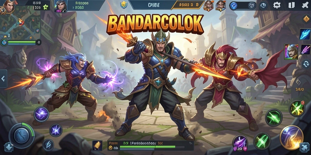 Tangkapan layar utama BANDARCOLOK menampilkan pertarungan seru di arena MOBA.