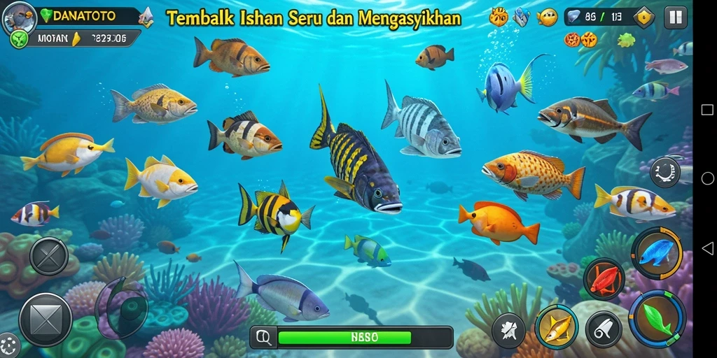 Screenshot dari gameplay seru DANATOTO Tembak Ikan.