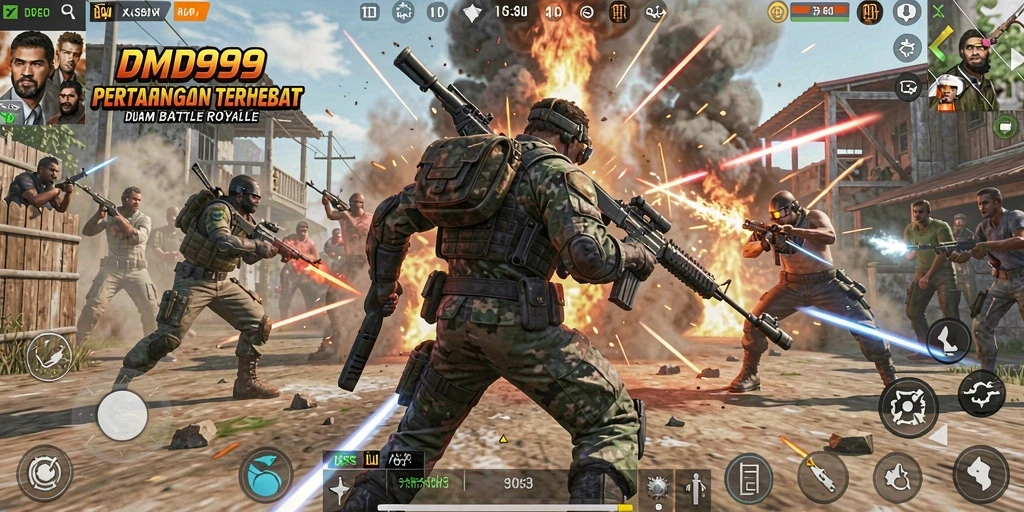 Tangkapan layar DMD999 menampilkan aksi pertarungan Battle Royale yang mendebarkan.