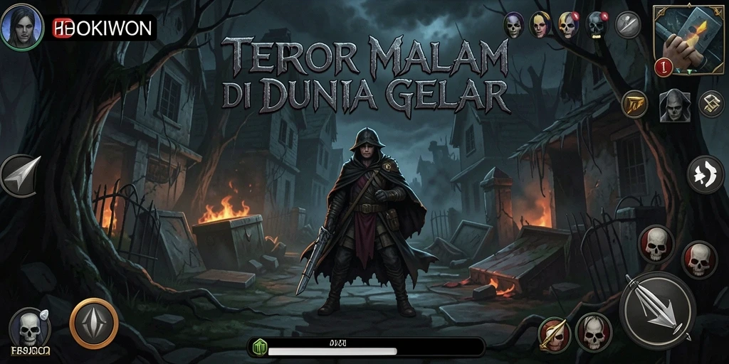 Screenshot gameplay HOKIWON menampilkan suasana horor yang mencekam.