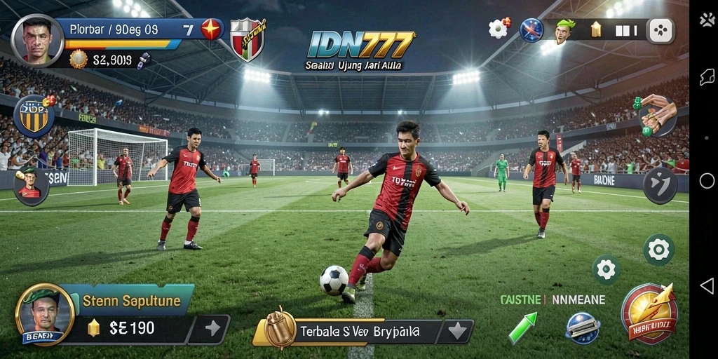 Tampilan gameplay IDN777 dengan aksi sepak bola yang memukau.