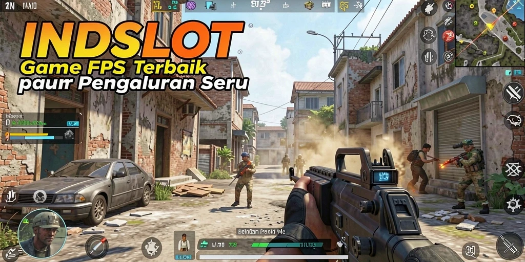 Screenshot utama INDSLOT menampilkan aksi menembak intens dalam gameplay FPS.