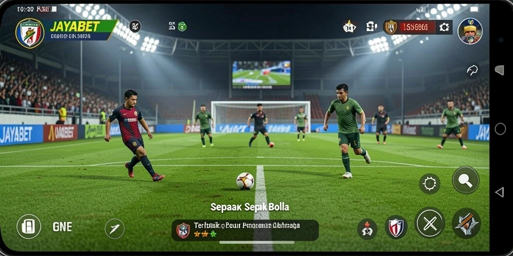 Tampilan utama gameplay JAYABET dengan aksi sepak bola yang mendebarkan.