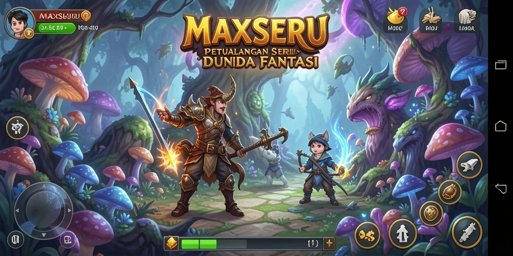 Tangkapan layar gameplay MAXSERU menampilkan aksi seru dalam dunia petualangan.