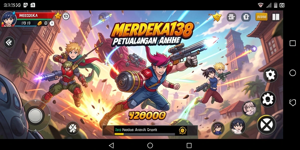 Tampilan gameplay utama MERDEKA138 yang menampilkan aksi anime yang seru.