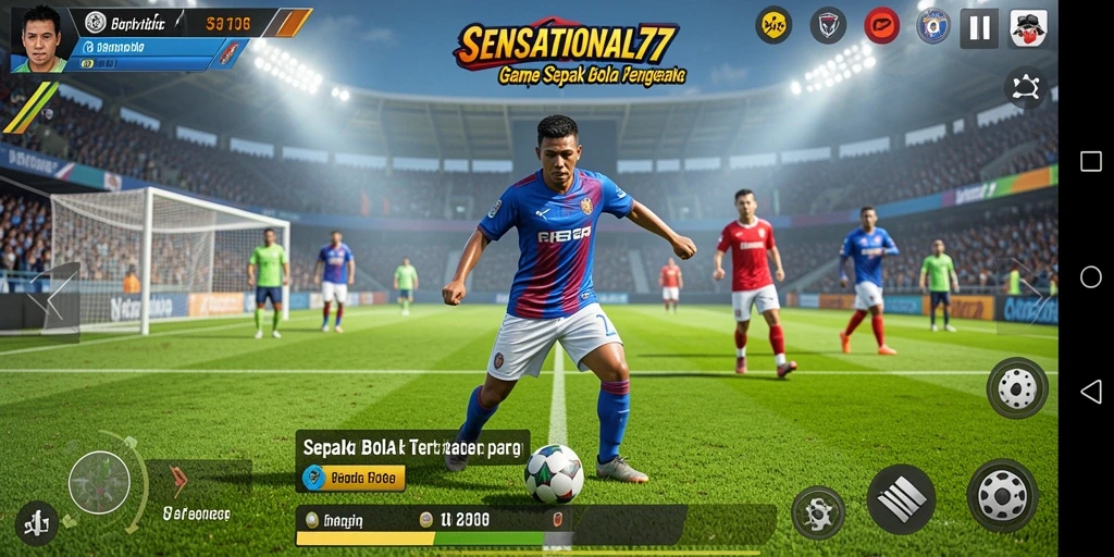 Screenshot gameplay SENSATIONAL77 yang menunjukkan pertandingan sepak bola.
